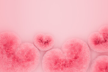 Soft pink fluffy heart shapes on a pastel background, symbolizing love, romance, and tenderness. Cozy abstract texture perfect for Valentine’s Day, romantic designs, greetings, wallpapers, and modern 
