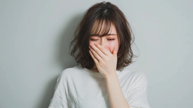 顔をおさえて泣く女性モデル
