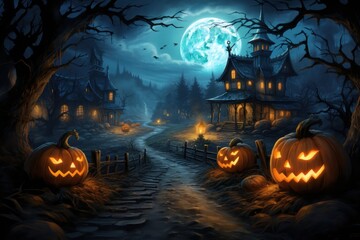 Fototapeta premium Haunted village on a spooky Halloween night