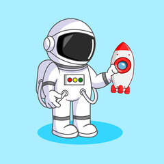 Cute Space Astronaut with Toy Rocket Vector Illustration Cartoon Design