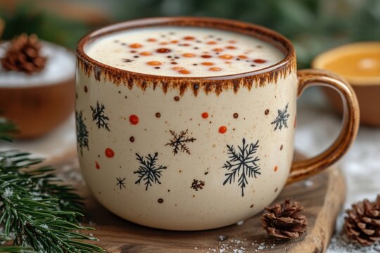 Creamy cream-filled mug topped with cinnamon.