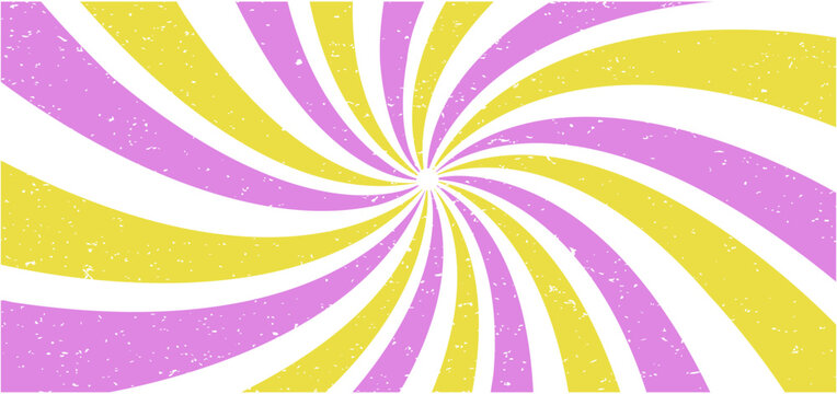 Psychedelic 70s swirl starburst pattern with grunge texture background;