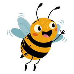 Flat vector illustration in a simple children's style. A cute, happy bee on a white background. . Vector illustration