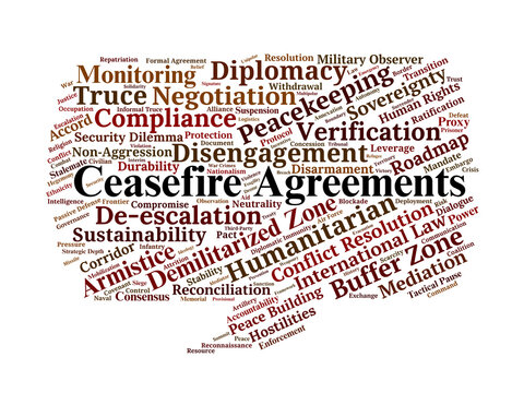 Ceasefire Agreements Word Cloud. Key Terms on Conflict Suspension and Peace Processes