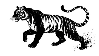 Fototapeta premium A wild white tiger vector illustration featuring a powerful feline predator with black stripes and a cartoon silhouette perfect for zoo wildlife art and safari themed nature designs