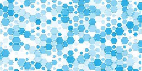 Abstract hexagon pattern background in blue tones. Geometric honeycomb design. Soft gradient colors.