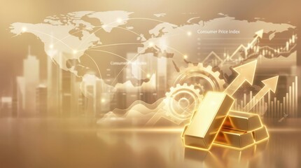 Gold bar finance investment economic growth rising price inflation market wealth business success shimmering gold bar finance investment economic growth rising price inflation market wealth