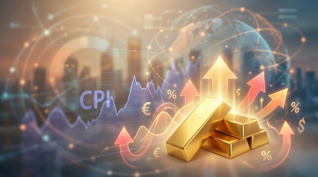 Gold bar inflation cpi finance investment currency stock chart arrow growth Gold bar inflation cpi finance investment currency stock chart arrow growth concept with rising market line