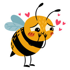 Naklejka premium Flat vector illustration in a simple children's style. A cute bee in love on a white background. Vector illustration