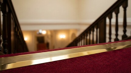 Luxury Red Carpeted Staircase with Golden Trim