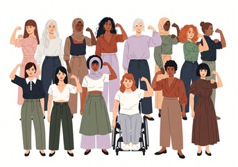 Fototapeta premium Empowered women of diverse backgrounds standing together in solidarity
