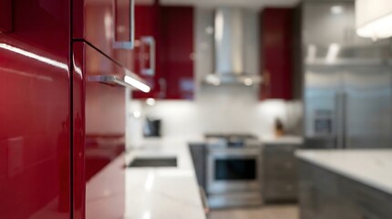 Sleek Modern Kitchen with Red Cabinets and Stainless Steel Appliances