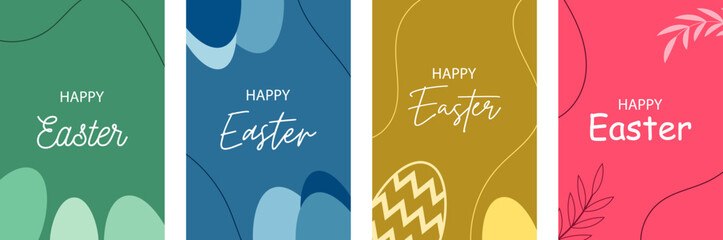 Happy Easter Day Posters Bundle Spring Holiday Greeting Set