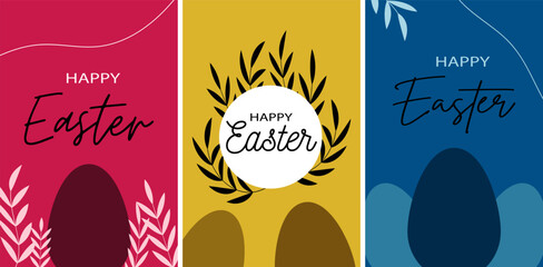 Happy Easter Day Posters Bundle Spring Holiday Greeting Set