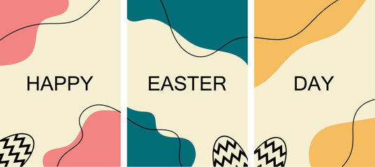 Happy Easter Day Posters Bundle Spring Holiday Greeting Set