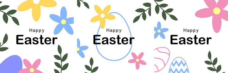 Happy Easter Day Posters Bundle Spring Holiday Greeting Set