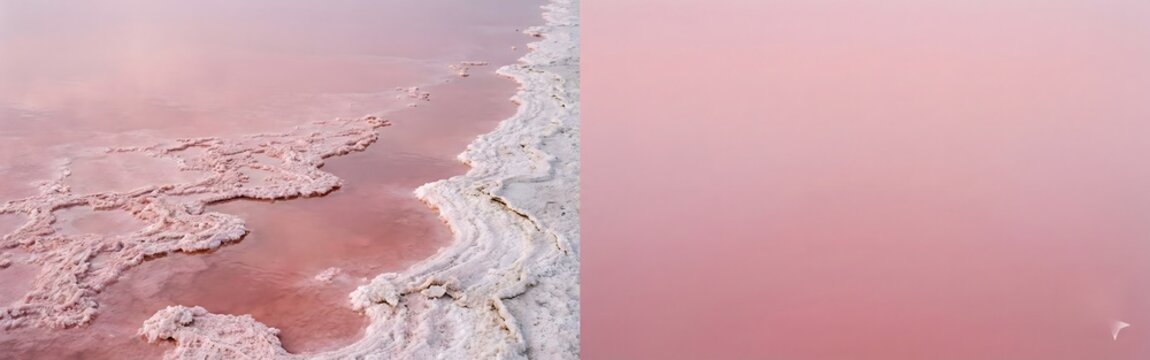 Pink Salt Lake Shoreline with White Crystalline Deposits and Reflective Water