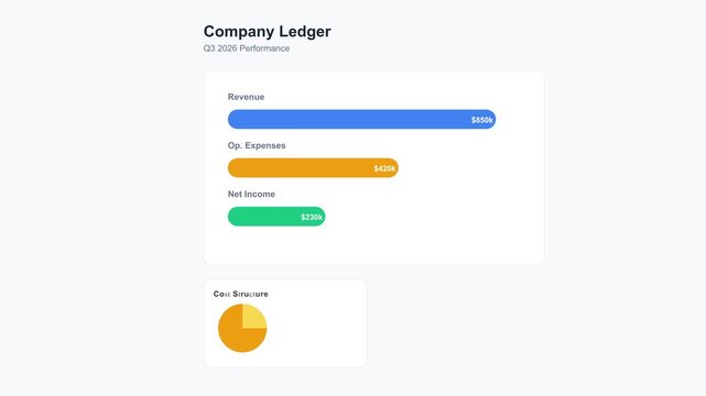 Financial company ledger horizontal bar chart infographic
