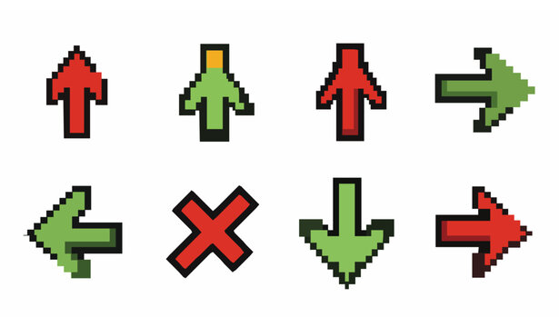 8 Bit Pixel Arrows Vector Icon Set EPS10