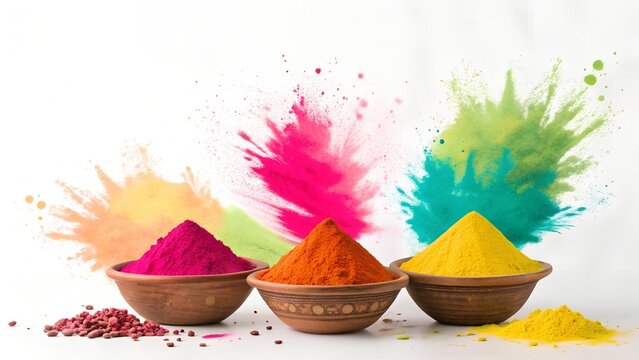 Minimal Holi festival banner with bright color splashes and copy space, modern Indian festival design.