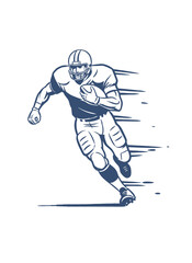 Fototapeta premium Football player running vector artwork. Speed and skill design. Vintage sport graphic design for apparel. Touchdown player sketch. American gridiron a