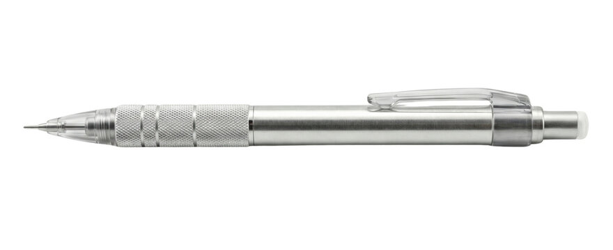 Silver mechanical pencil with knurled grip