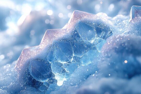 Ice texture close-up with intricate patterns glistening in the light.