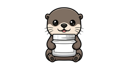 Cartoon Otter Holding a Jar with Blank Label.