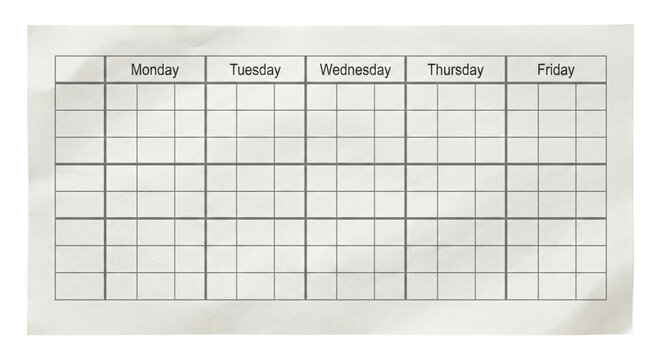Blank weekly planner grid on textured paper