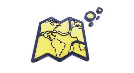 Stylized 3D World Map with Thought Bubbles