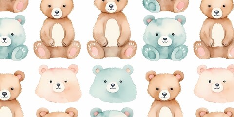 Obraz premium Cute Bear Seamless Pattern for Kids, Nursery, Fabric and Wallpaper Design