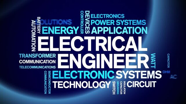 Electrical Engineer animated word cloud-text design animation tag kinetic typography seamless loop.