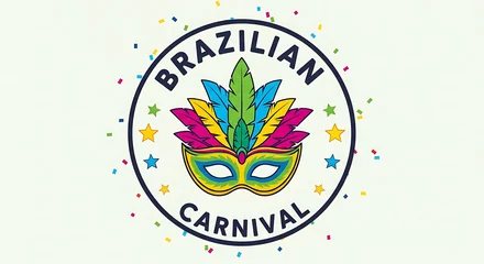 Stickers Carnaval Colorful Brazilian Carnival Badge Logo with Mask and Feathers  © nazmulgraphix