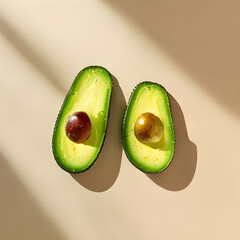 Minimalist Arrangement of Fresh Avocado Halves with Soft Natural Shadows