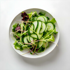 Minimalist Overhead Green Salad Bowl on Clean White Background