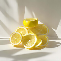 Geometric Minimalist Arrangement of Lemon Slices on a Clean White Surface