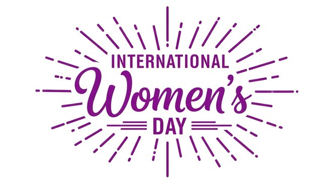 International women's day celebration logo with purple text and lines