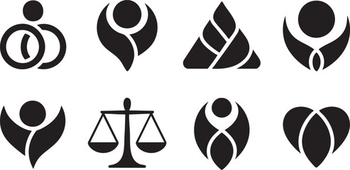 set of black and white icons with people and scales