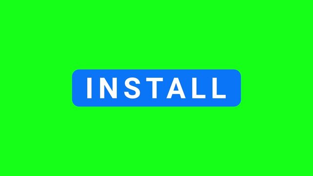 Loop animation of blue install button pulsing on green background. Simple call to action interface element for software app and game installation screens.