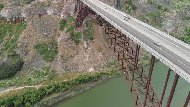Twin Falls, Idaho. Perrine Memorial Bridge and beautiful canyon as seen from drone