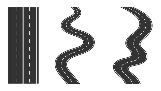 Comparison of three different road designs including a straight highway and two winding paths in a flat graphic style.