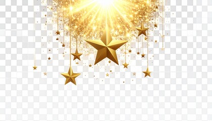 Golden five-pointed shooting star with sparkling trail on transparent background for celebratory overlays