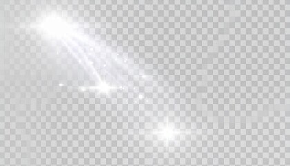 Golden five-pointed shooting star with sparkling trail on transparent background for celebratory overlays