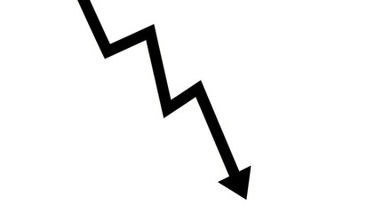 Fototapeta premium Black downward trend arrow indicating financial loss, economic decline, and market crash.