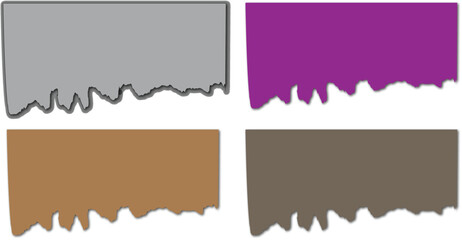 Four torn paper banners in different colors on a white background for design and decoration purposes