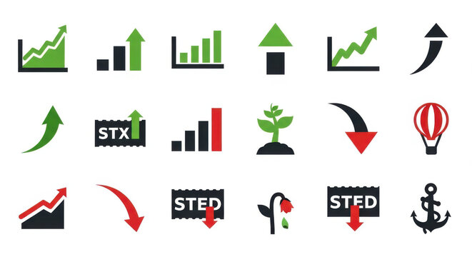 Financial and growth indicators isolated on transparent background