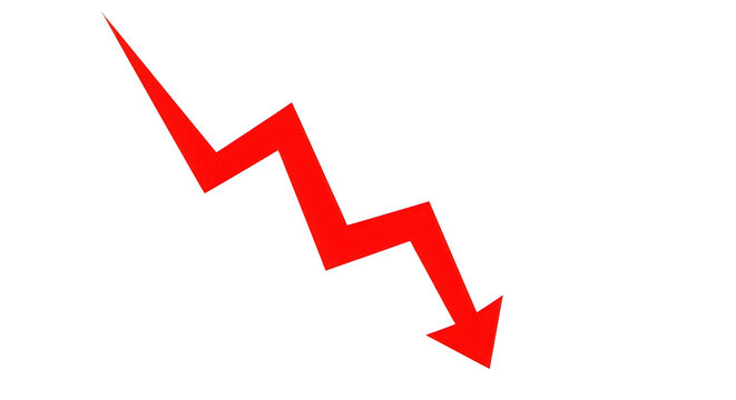 Blue downward trend arrow indicating financial loss, economic decline, and market recession