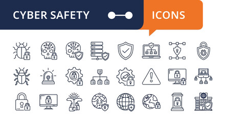 Cyber safety icons collection featuring security symbols and protection elements in a modern design style