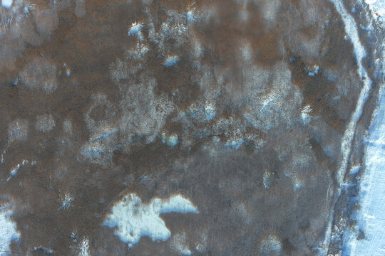 Intricate natural texture of frozen marshland with chaotic reed pattern and snow abstract natural background aerial top down view of organic design