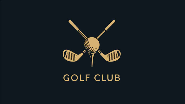 Professional golf club logo featuring a golf ball on a tee with crossed clubs against a dark navy blue background for sports branding.